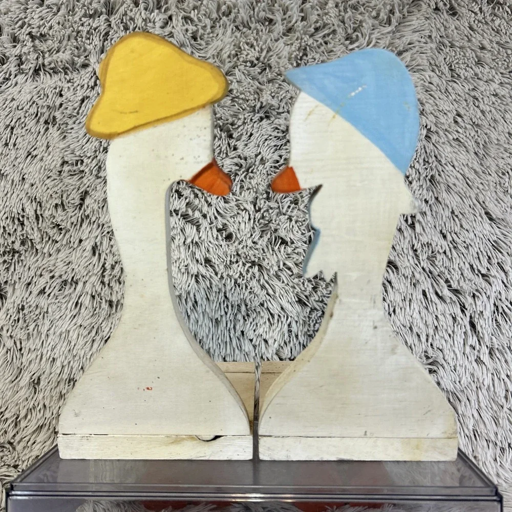 Duck Goose Pair Mates Male Female Shelf Sitters Handmade Vtg‎ Granny Primitive